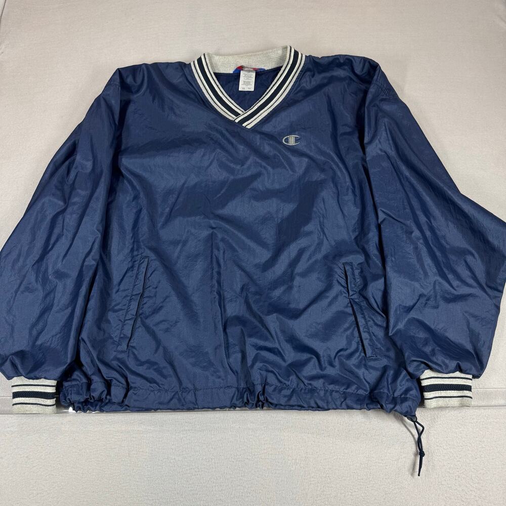 Vintage Champion Windbreaker Jacket Mens XXL Blue Pullover Lined Pockets